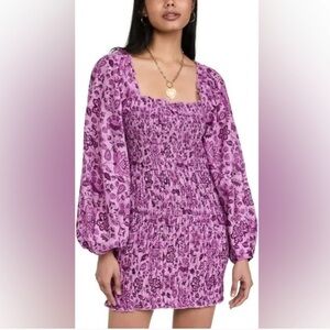 NWT Free People Azalea Combo Balloon Sleeve Mini Dress